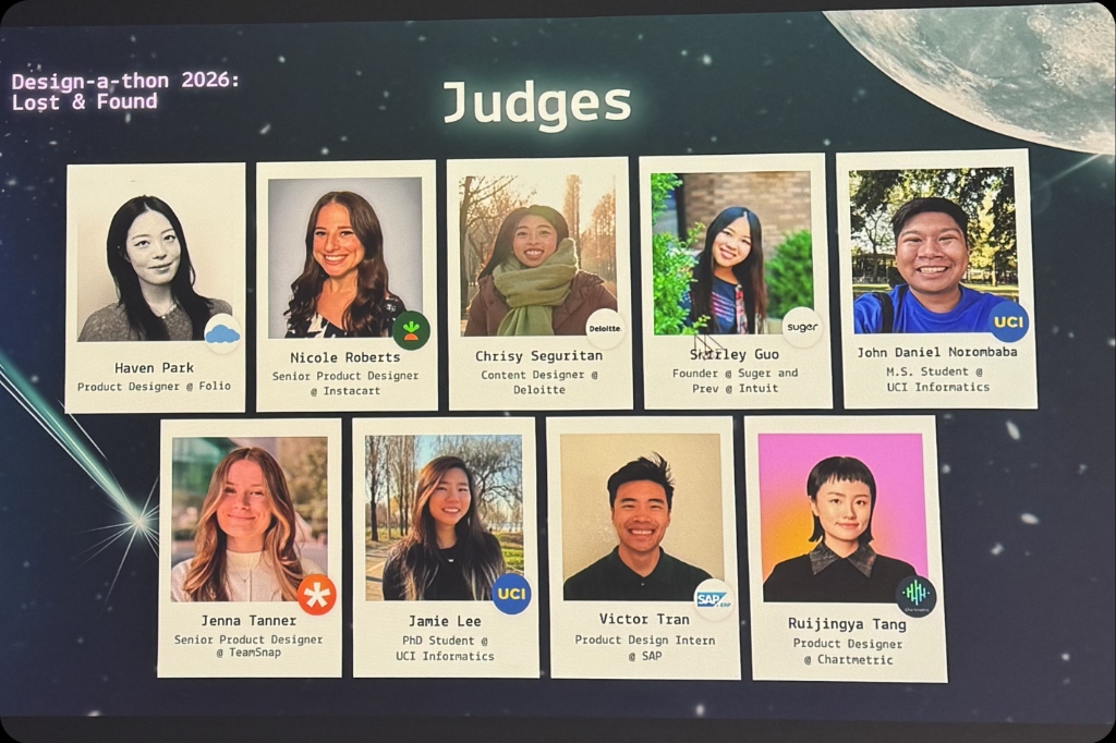 UCI Design-a-thon Judges slide showing Haven and other judges